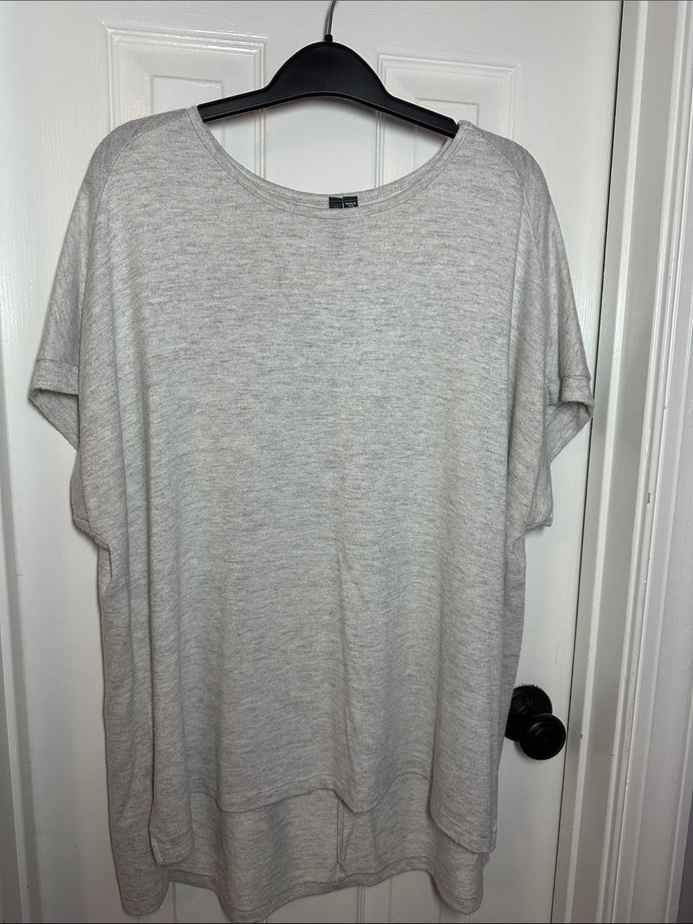 Light Gray Women’s Relaxed Short Sleeve Top.     L.        0021